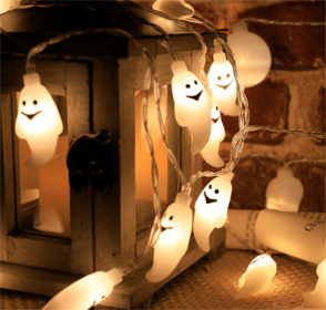 Halloween Battery Remote Control USB LED String Lights (Option: White ghost-3meters 20lights warm white)