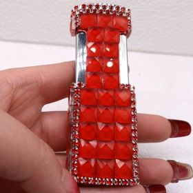 Diamond-encrusted Ladies Windproof Inflatable Lighter Straight Creative (Color: Red)