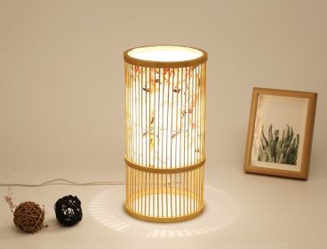 Tea Room Bamboo Woven Table Lamp Study Night Light Adjustable Light Warm Zen Bedside Lamp (Option: Flower rich trumpet-Dimmer switch)