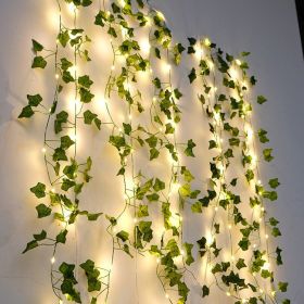 Rattan Lighting Chain Outdoor Courtyard Ornamental Festoon Lamp (Option: Maple Leaf Green Vine-Battery Box)