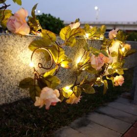 Rattan Lighting Chain Outdoor Courtyard Ornamental Festoon Lamp (Option: Champagne Rose-Battery Type)